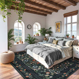 Covaba vintage floral area rug in ink black, styled in a room setting, view 11