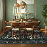 Covaba vintage floral area rug in ink black, styled in a room setting, view 13