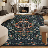 Covaba vintage floral area rug in ink black, styled in a room setting, view 15