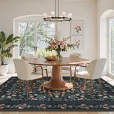 Covaba vintage floral area rug in ink black, styled in a room setting, view 19