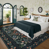 Covaba vintage floral area rug in ink black, styled in a room setting, view 22