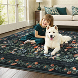 Covaba vintage floral area rug in ink black, styled in a room setting, view 4