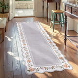 Covaba vintage floral scalloped runner rug in muted plum, styled in a room setting