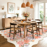 Covaba vintage floral scalloped area rug in warm beige, styled in a room setting, view 2