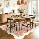 Covaba vintage floral scalloped area rug in warm beige, styled in a room setting, view 5