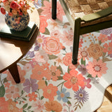 Covaba vintage floral scalloped area rug in warm beige, styled in a room setting, view 8