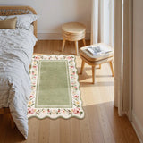 Covaba vintage floral scalloped doormat in willow sage, styled in a room setting, view 3