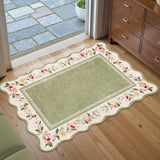 Covaba vintage floral scalloped doormat in willow sage, styled in a room setting, view 4