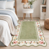 Covaba vintage floral scalloped doormat in willow sage, styled in a room setting, view 6