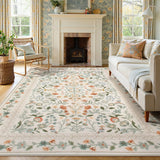 Covaba vintage floral area rug in warm beige, styled in a room setting, view 8