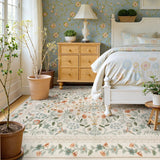 Covaba vintage floral area rug in warm beige, styled in a room setting, view 9