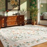 Covaba vintage floral area rug in warm beige, styled in a room setting, view 10