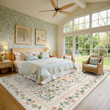 Covaba vintage floral area rug in warm beige, styled in a room setting, view 12