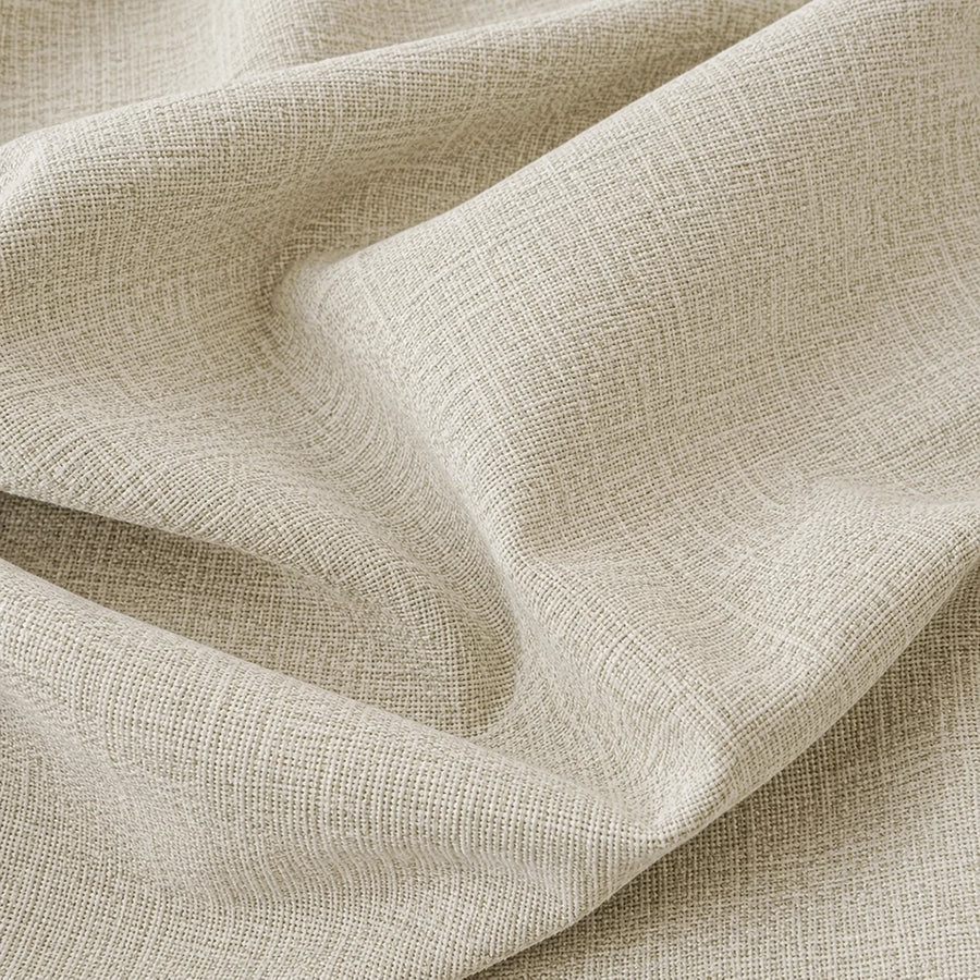 Macro of willow haze chenille fabric in soft folds revealing the woven cross-hatch weave