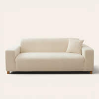 Cream whisper corduroy sofa cover fitted on a three seater sofa, front view on ivory