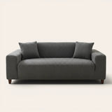 Graphite shadow corduroy sofa cover fitted on a three seater sofa, front view on ivory