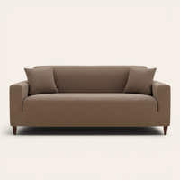 Mocha brown corduroy sofa cover fitted on a three seater sofa, front view on ivory