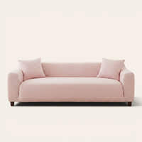 Blush Petal ice silk sofa cover fitted on a three-seat sofa with matching cushions, front view on ivory
