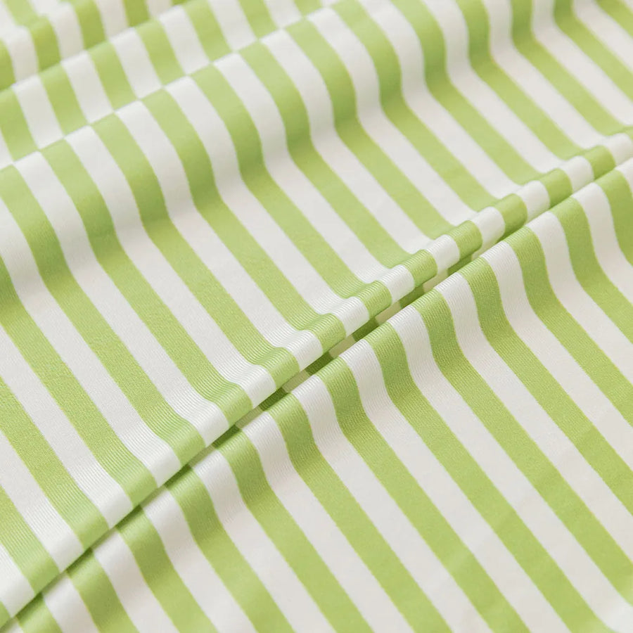 Macro close-up of the Mint Breeze ice silk fabric showing its fine striped weave