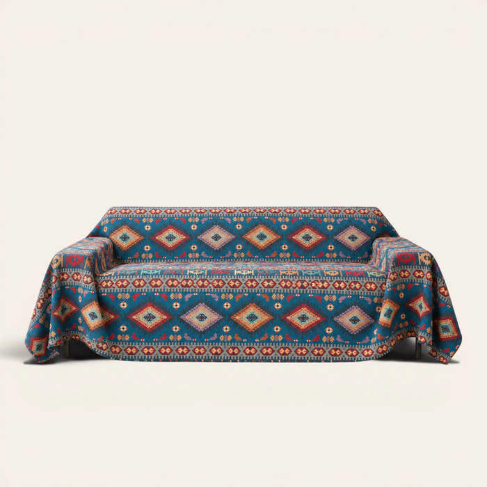 Sofa Throw – Azure Boho – Indigo Oasis