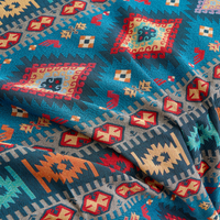 Macro of the woven Indigo Oasis fabric showing the Azure Boho kilim diamond pattern