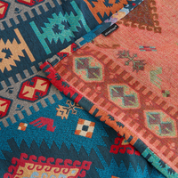 Close-up of the Indigo Oasis throw showing the teal and coral reversible woven sides