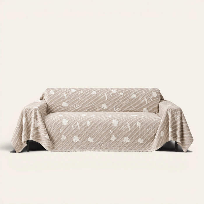 Sofa Throw – Botanical Quilted – Linen Beige