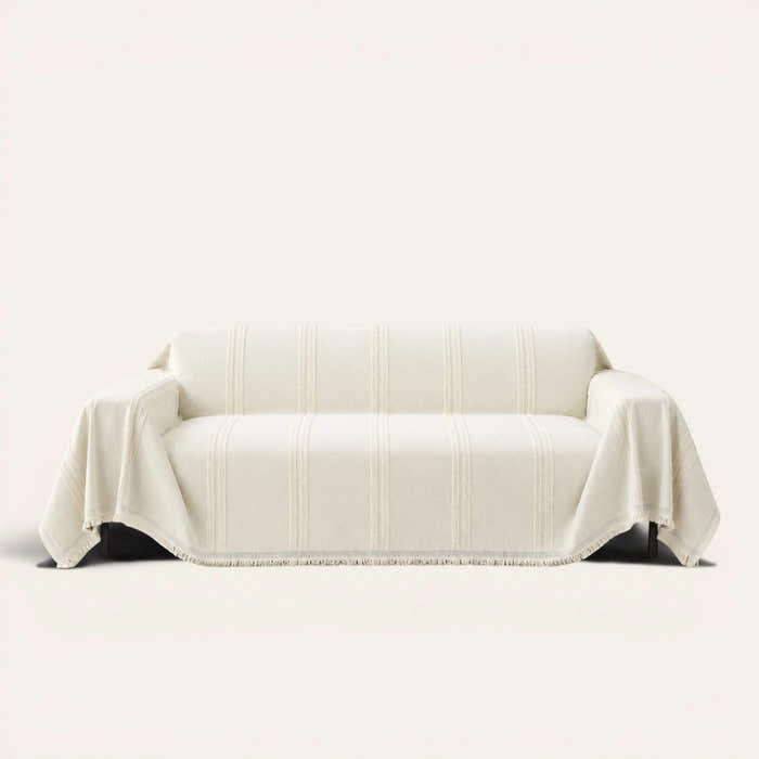 Sofa Throw – Classic Striped – Ivory Whisper