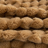Macro of the plush Honeycomb Beige fabric showing the Cozy Chic textured bubble weave