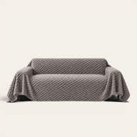 Slate Gray Cozy Chic sofa throw draped over a full couch, front view on ivory background