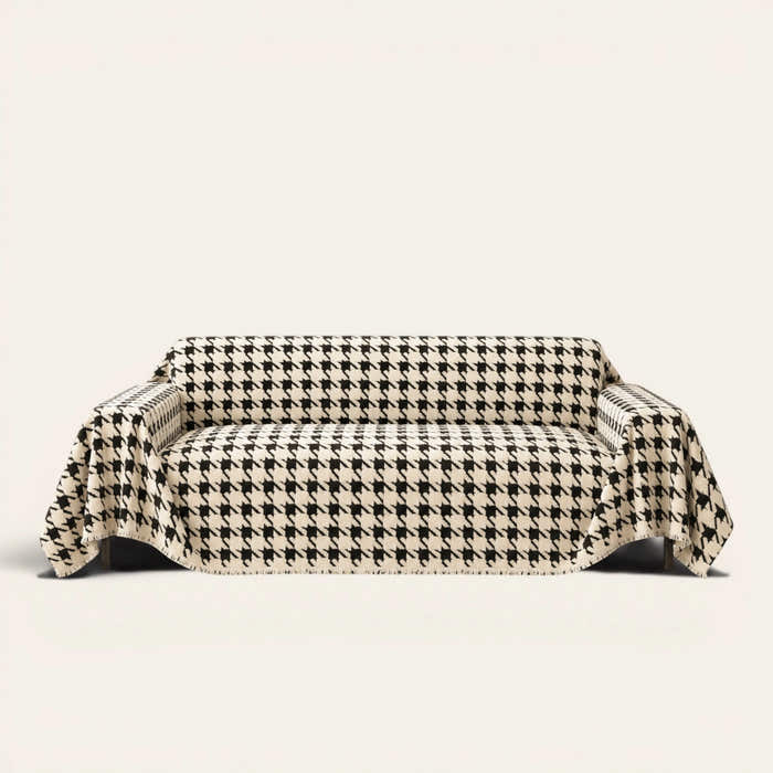 Sofa Throw – Cozy Houndstooth – Ivory Black