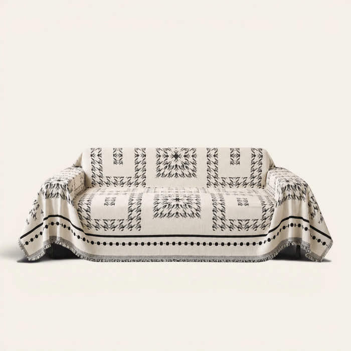 Sofa Throw – Fringed Boho – Ivory Ink