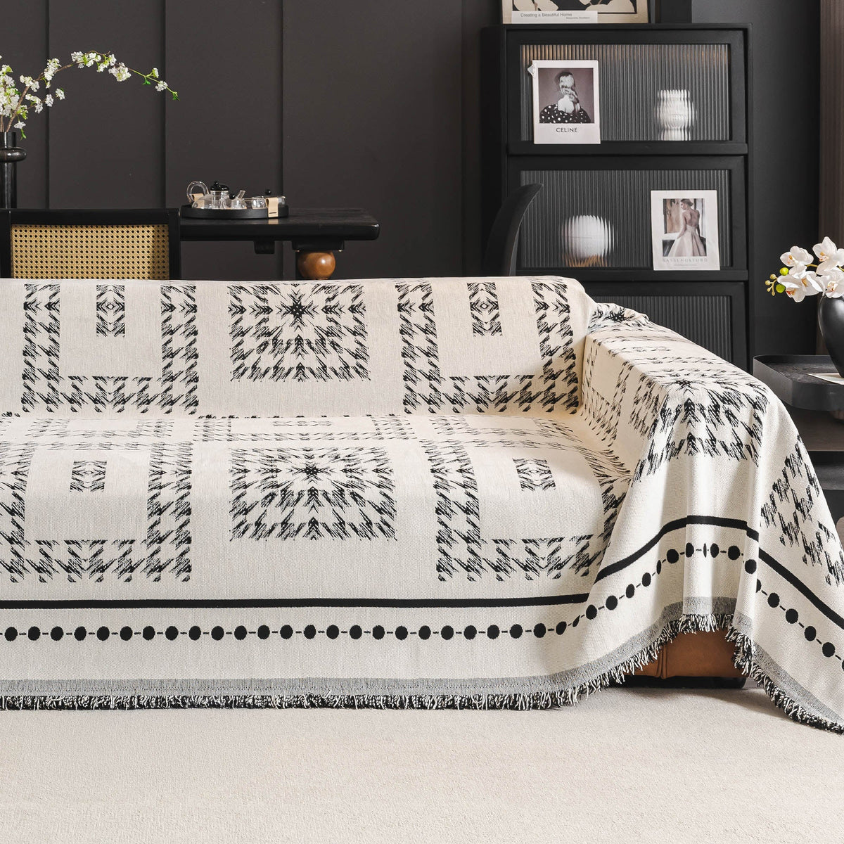Sofa Throw – Fringed Boho – Ivory Ink
