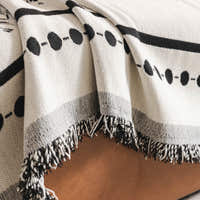 Detail of the tasseled fringe edge of the Ivory Ink Fringed Boho throw