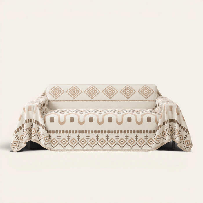Sofa Throw – Geometric Boho – Beige Geometry