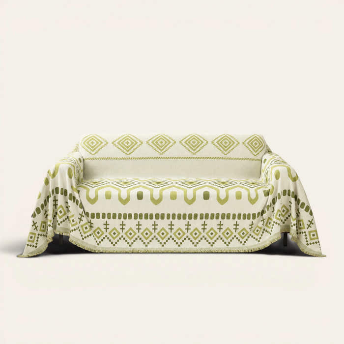Sofa Throw – Geometric Boho – Green Geometry