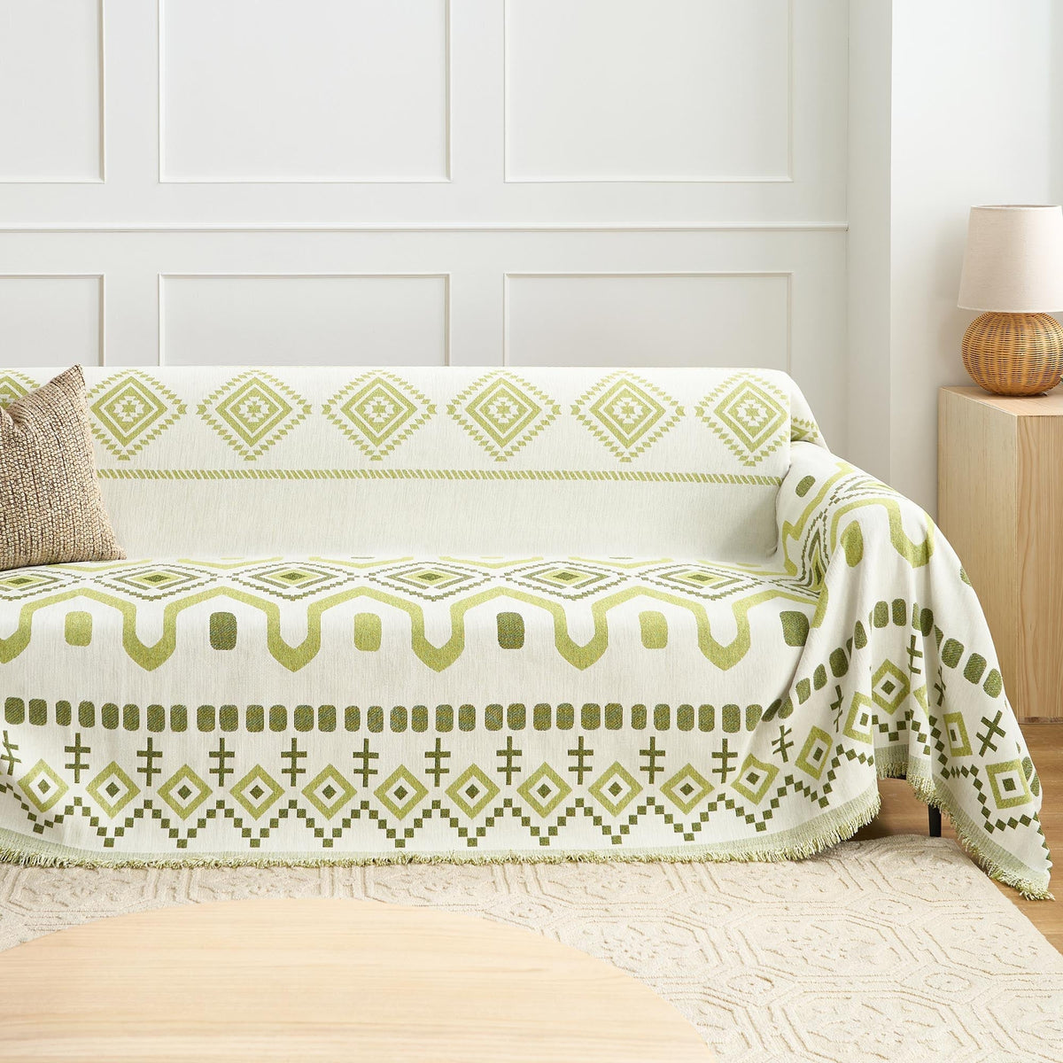 Sofa Throw – Geometric Boho – Green Geometry