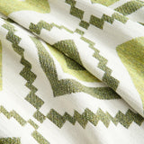 Macro of the woven Green Geometry fabric showing the Geometric Boho zigzag pattern