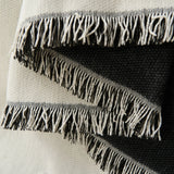Macro of the fringed black and white tasseled edge of the Geometric Chenille throw