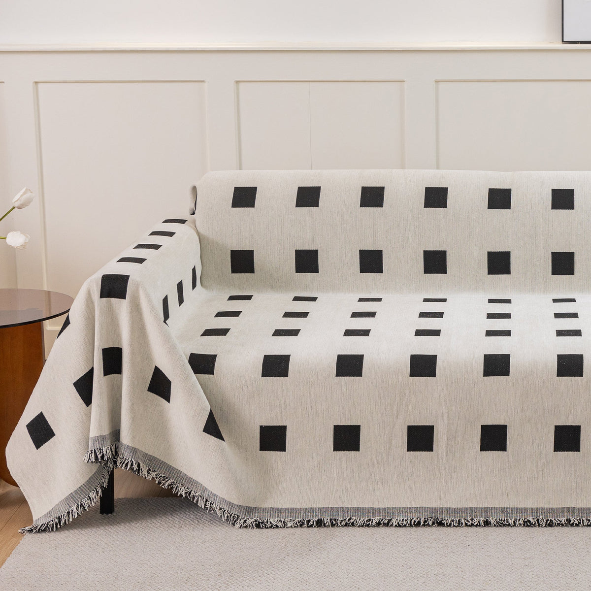 Sofa Throw – Geometric Chenille – Checkered Onyx