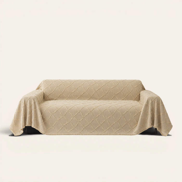 Sofa Throw – Luxe Diamond – Oat Beige