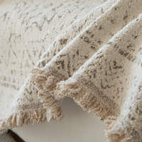 Close-up of the fringed corner fold of the Luxe Heritage Oat Ivory throw