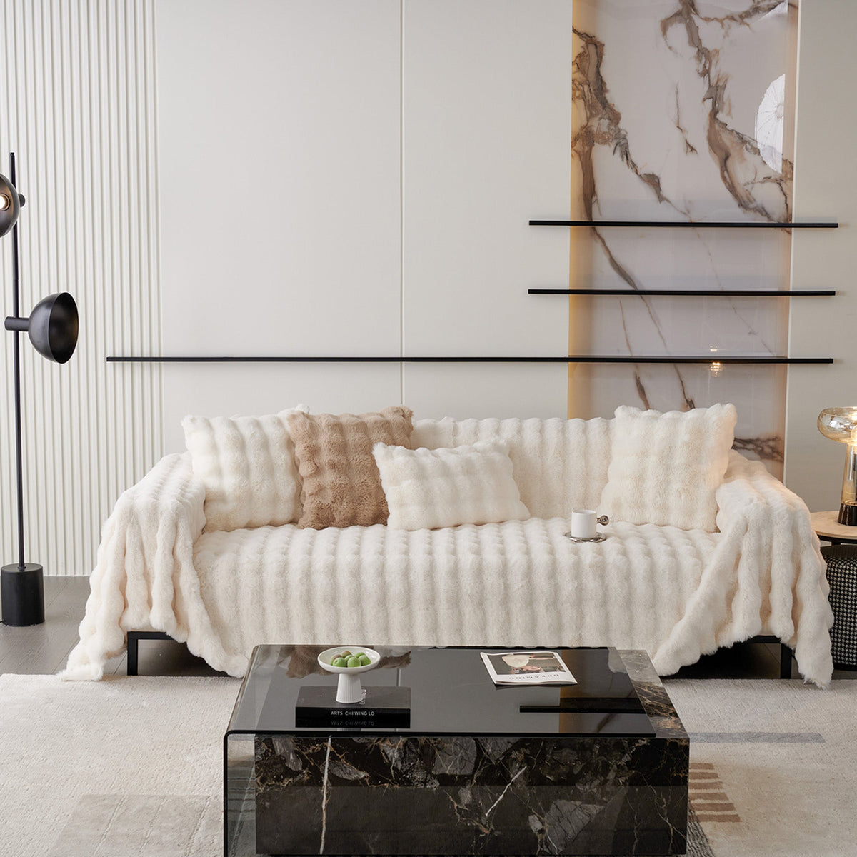Sofa Throw – Luxe Ripple – Ivory Luxe