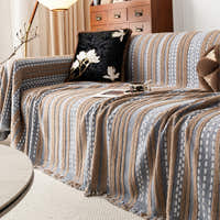 Close angle of the Slate Blue Metro Stripe throw showing vertical stripes and fringed edge