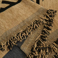 Close-up of the fringed edge showing the camel and black jungle pattern