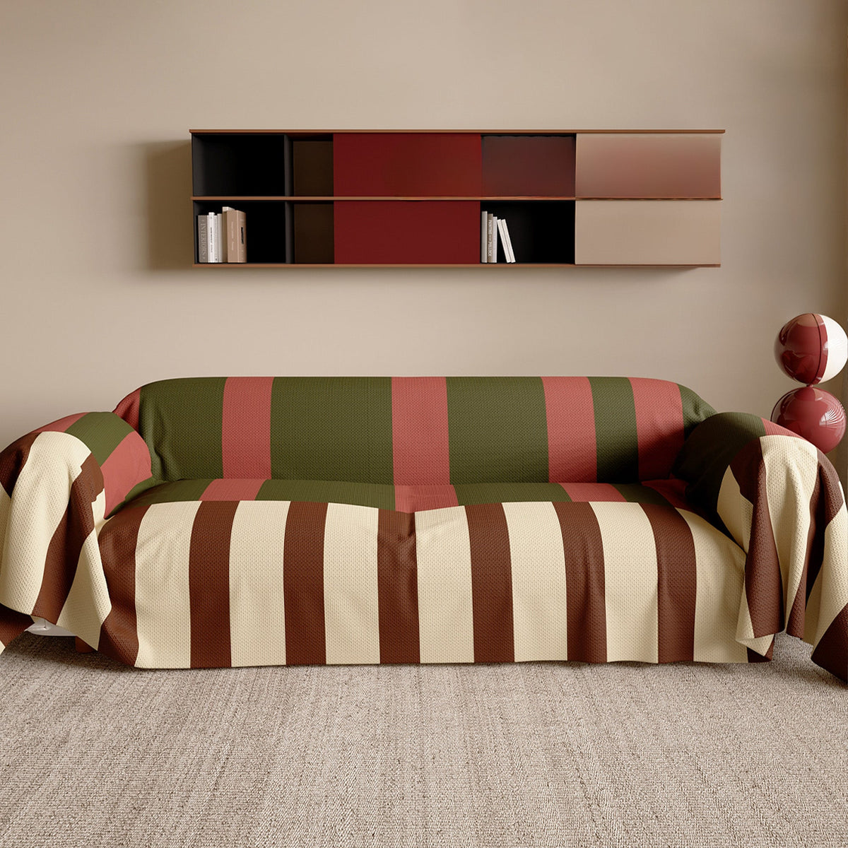 Sofa Throw – Modern Striped – Olive Rust