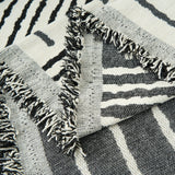 Close-up of the fringed corner edge of the Monochrome Stripe Sightline Stripes throw