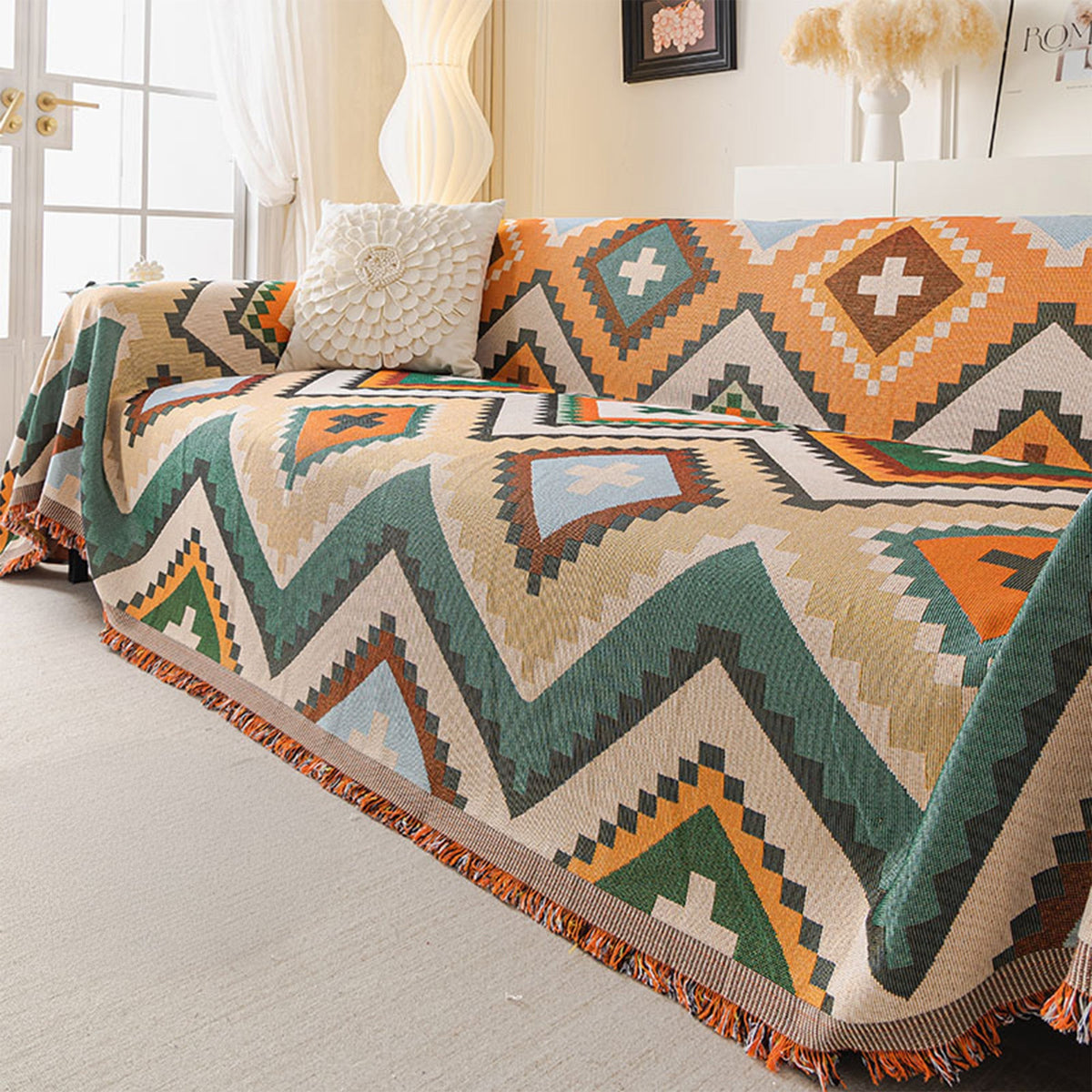 Sofa Throw – Tribal Charm – Rust Green